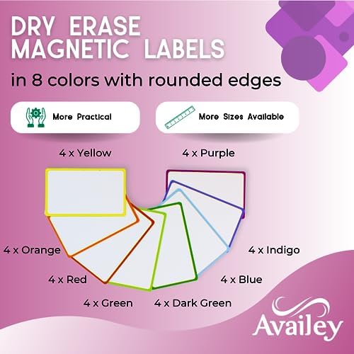 Availey 32 Pieces (3 x 5) - Colored Border Magnetic Dry Erase Labels - Reusable Strips for Classroom Home Office Garage Refrigerator Blank Writable Erasable Cards Name Tags Students Locker Shelf