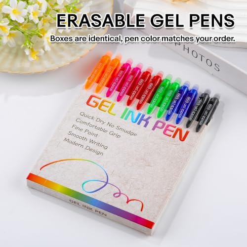 USUAL Retractable Erasable Gel Pens, 0.5mm Fine Point, 6 Assorted 12 Pack Colors Pens, Make Mistakes Disappear Smooth Writing for Office & Back-to-School Supplies