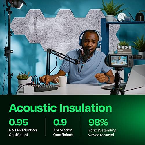 Acoustic Panels 12-Pack Soundproof Wall Panels 12"X10.4"X0.4" Sound Panels High Density Sound Dampening Panels - [Light Gray Hexagon]