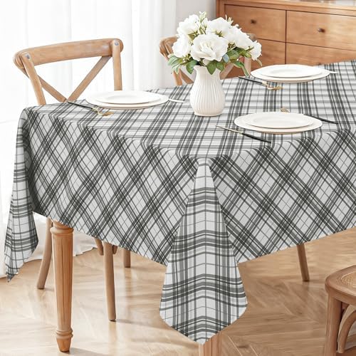 DWCN Checkered Tablecloth, 60 x 120 Inch, Rectangular, Grey and White