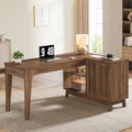 Tribesigns 57-Inch L-Shaped Desk, Office Computer Desk with Storage, Wooden Corner Workstation, Study Writing Table for Home Office (Walnut)