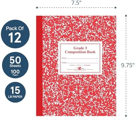 ROARING SPRING Primary Composition Book, Handwriting Notebook for Kids (K - 3rd Grade), Grade 3 Ruled, 3/8" Skip-Line Manuscript Paper, Flexible Cover, 9.75" x 7.5", 50 Sheets/100 Pages, 12 Pack