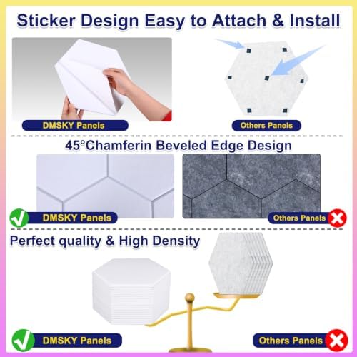 18 Pack Hexagon Acoustic Panels,12" X 10" X 0.4" High Density Sound Absorbing Panels Soundproof Wall Panels for Home Sound Proof Insulation Beveled Edge Studio Treatment Tiles (White)