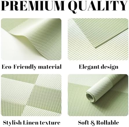Placemats Set of 8 Vinyl/Plastic Woven Place Mats for Kitchen Table Indoor/Outdoor Washable Placemat Wipeable Dining Table Mats (Green Cube,8)