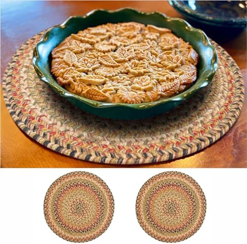 Homespice Kingston Braided Placemats for Country Decor, Round 15" Set of 2