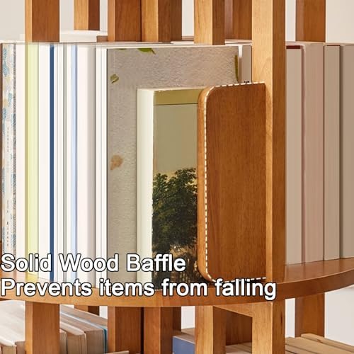 GAMAK Rotating Bookshelf Tower for Kids 360 Display 4 Tier Floor Standing Bookcase Tall Skinny Wood Bookcase Spinning Bookshelf for Bedroom Living Room Study Room (Color : Wood)