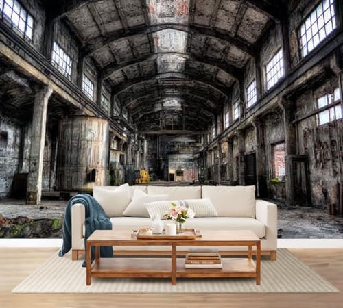 Wall Mural Peel and Stick Old Factory Hall Vivid Large Wallpaper Self Adhesive Contact Paper Removable 3D Wall Sticker for Living Room Bedroom 69"x96"