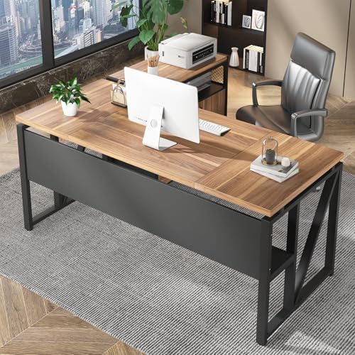 Tribesigns 63" Executive Desk with Reversible File Cabinet, Large L-Shaped Office Desk with Drawers, Business Furniture Workstation for Home Office