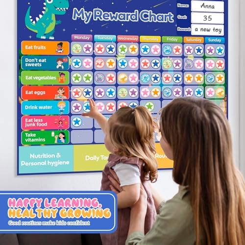 Behavior Chore Chart for Kids - Visual Schedule with 118 Chores (Including 8 Blanks) & 147 Stars, Reward Chart for Toddlers, Responsibility & Daily Routine Chart for Kids - Ideal for Ages 3-9