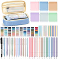 135 Pcs Book Annotation Kit with Pencil Case, 12 Pastel Highlighters, 11 Gel Pens, Fine Marker, 300 Transparent Sticky Notes, 2640 Index Tabs, Bible Study Supplies Kit(Classic,Light Blue)