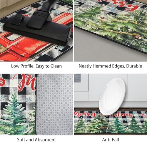 Christmas Decorations Indoor Christmas Kitchen Bathroom Door Mat Anti-Slip and Washable Winter Rubber Christmas Tree Door mat for Both Indoor and Outdoor use 16x28 and 16 * 48Inch (red)