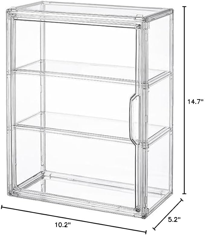BOHOIDEE 3 Tiers Clear Display Case for Figures, Acrylic Storage Organizers Box with Magnetic Door, Wall-Mounted Dustproof Showcase for Collectibles Action Figure(3PACK Wall-Mounted Medium)