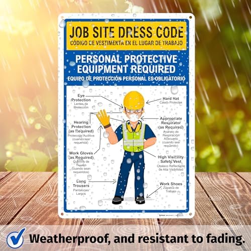 BRIMAR Bilingual Job Site Dress Code PPE Safety Sign, 12 X 18 in