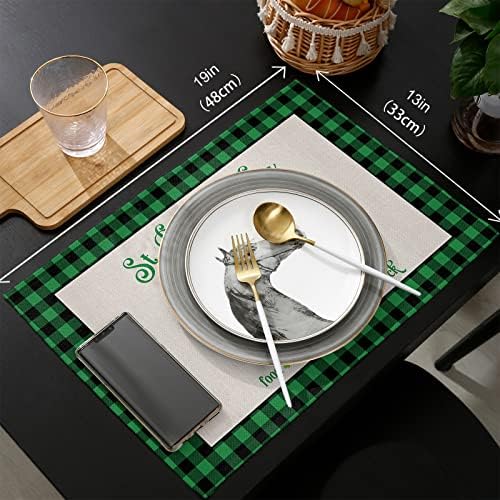 St. Patrick's Day Placemats Set of 4, Farm Buffalo Plaid Truck Shamrock Clover Cotton Linen Heat Resistant Table Mats Washable Spring Holidays Decorations For Kitchen Dining Table Green Black