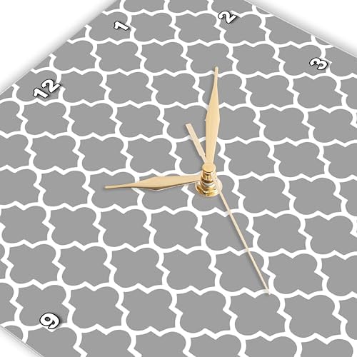3D Rose DPP_120259_1 3dRose Dark Gray Quatrefoil Pattern - Grey Moroccan Tiles - Modern Stylish Geometric Clover Lattice - Wall Clock, 10 by 10"