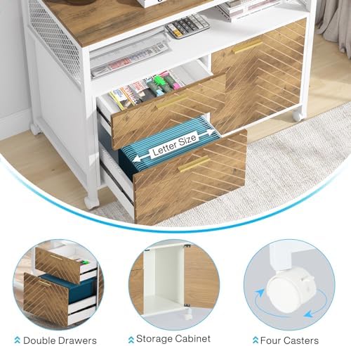 Tribesigns L Shaped Desk with Drawer,63" Executive Computer Desk and lateral File Cabinet, 2 Piece Home Office Furniture for Hanging File, Cabinet with Doors