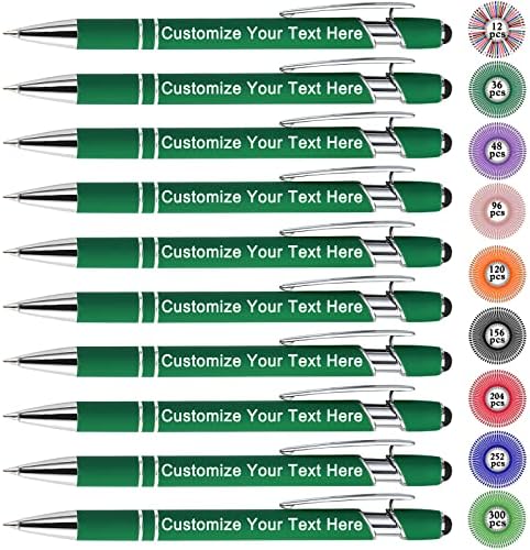 Qingxily Up to 300 Pcs Custom Pens Bulk Personalized Pens with Free Engraving Customized Stylus Ballpoint Pens with Your Name Text Message for Business Graduation Anniversaries-12 Pcs