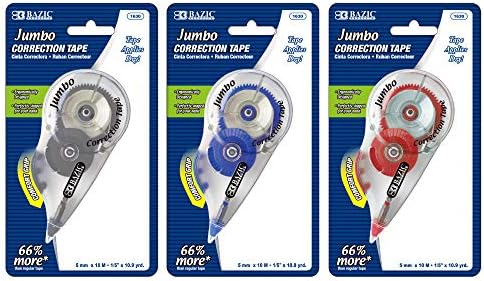BAZIC Products Jumbo Correction Tape w/Grip, 5mm x 394 in, 3 Count
