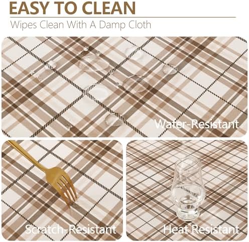 DWCN Checkered Tablecloth, 60 x 84 Inch, Rectangular, Brown and White