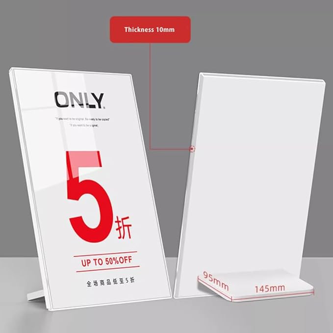 ECKEK Acrylic Sign Holder A3/A4/A5 Menu Displays L Shape Sign Stand Table Top Sign Stand (Vertical A4 210×297mm/8.27×11.69 inches)