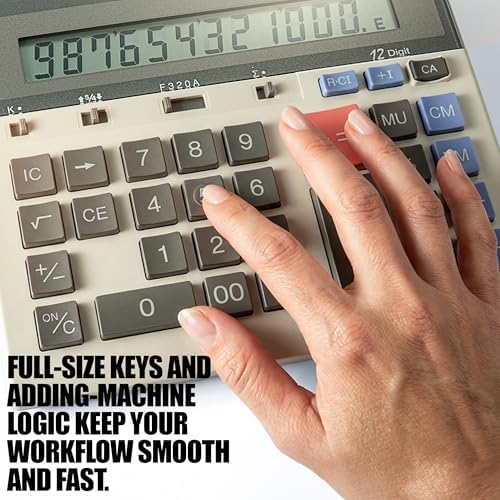 Sharp 12-Digit Commercial Dual Power Desktop Calculator, Business Functions with Memory & Markup Keys, Slim Adding-Machine Design Calculator, 6.9 x 7.3-Inches, Gray and Black (QS-2130)