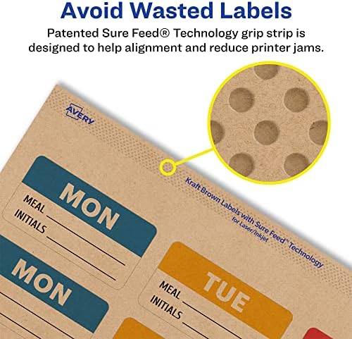 Avery® Kraft Brown Rectangle Labels, Sure Feed® Technology, 1" x 2", 2,400 Kraft Brown Labels, Print-to-The-Edge, Laser/Inkjet Printable
