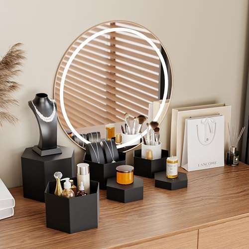 Metal Buffet Risers,6PCS Hexagonal Jewelry Display Risers 2.76 in to 4.02 in Market Display Stands Metal Showcase for Catering Dessert Figures Decoration (Matte Black, 2.76IN to 4.02IN)