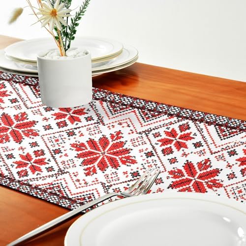 ALAZA Double-Sided Ukrainian Embroidery Ornament Table Runner 14x108 Inches Long,Table Cloth Runner for Wedding Birthday Party Kitchen Dining Home Everyday Decor