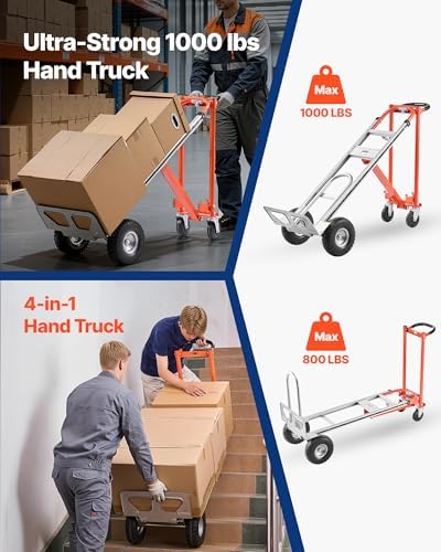 VEVOR 4 in 1 Hand Truck Dolly, 1000 lbs Load Capacity, Convertible Trolley