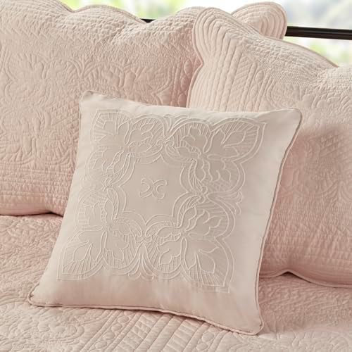 Madison Park Daybed Cover Set-Trendy Damask Quilting with Scalloped Edges All Season Luxury Bedding with Bedskirt, Matching Shams, Decorative Pillow, 75"x39", Tuscany Blush, 6 Piece | All Season, Pre-Washed Cotton-Filled Coastal Bedding with Scallop Ed...