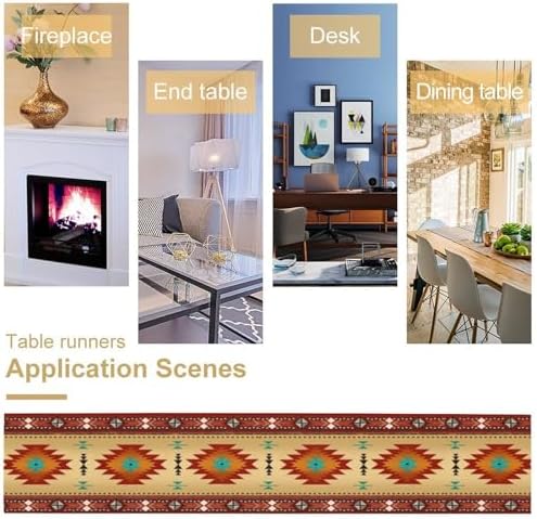 Aztec Southwest Table Runner, Ethnic Style Geometric Triditional Kitchen Table Runners Table Setting Decor for Garden Farmhouse Wedding Party Holiday Dinner Home, 13x90 Inch