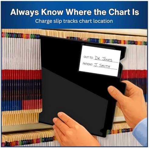 Doctor Stuff - Center Tab Vinyl Out Guides, Diagonal Cut Front Pocket, Top Charge Out Slip Pocket, Plastic File Folder, Letter Size 9" x 13-1/4", Black, 100/Box