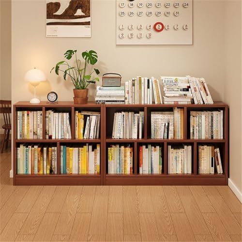 Lumber Organizer Shelf 3/4 Shelves, Lateral Filing or Vertical, Closed Back Floor-standing Bookshelf Rack Bookcase Cabinet Tiered Shelf Grid Storage Unit Dark Walnut 31.5"L x 9.4"W x 31.5"H