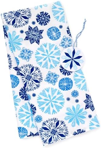 Hallmark 26" Reusable Fabric Holiday Gift Wrap (Blue Snowflakes on White)