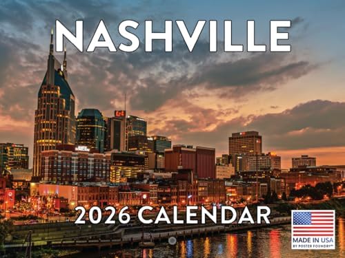Nashville Calendar 2026 Wall 12 Month Monthly TN Scenic Souvenirs Tennessean Themed Gifts | American Made In The USA