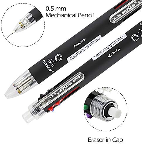 Baile 6 in 1 Multifunctional Ballpoint Pens 5 Colors 0.7 mm Ballpoint Pen and 0.5 mm Mechanical Pencil in One Pen, Pack of 5