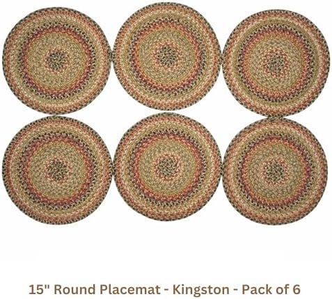 Homespice Kingston Braided Placemats for Country Decor, Round 15" Set of 6