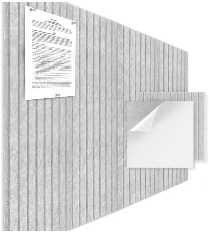 Felt Bulletin Board 36"x 24"-6 Felt Tiles Cork Board Wall Panels Home Office Wall Fabric Pin Board for Classroom/Kids Art Display/Photo Picture Wall/Acoustic,Self-Adhesive,Light Grey