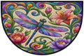 Bohemian Dragonfly Flower Half Round Door Mat, Non-Slip Welcome Indoor Entrance Way Rug Semi Circle Front Doormats Washable Bathroom Kitchen Floor Mat, Outdoor Rugs for Garage, Patio, Hearth Rug,B-1
