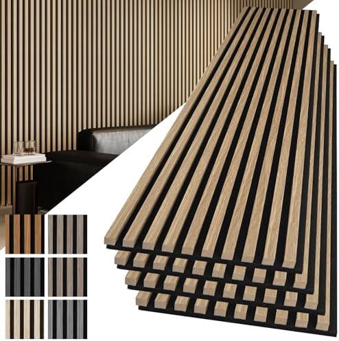 Art3d 108 x 12 in 3D Fluted Soundproof Wood Slat Wall Panel, 4-Pack, Peach