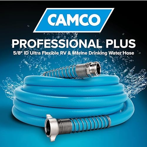 Camco EVOFlex 50-Ft RV Drinking Water Hose - Features Extra Flexible Design w/Stainless Steel Strain Relief Ends - Lead-Free, BPA-Free and Phthalate-Free - 5/8” Inside Diameter (22596)