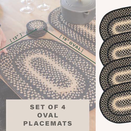 Homespice Manchester Jute Braided Placemats, Oval 13x19 Set of 4