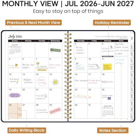 Planner 2026-2027, Weekly & Monthly Academic Calendar, Jul 2026 – Jun 2027
