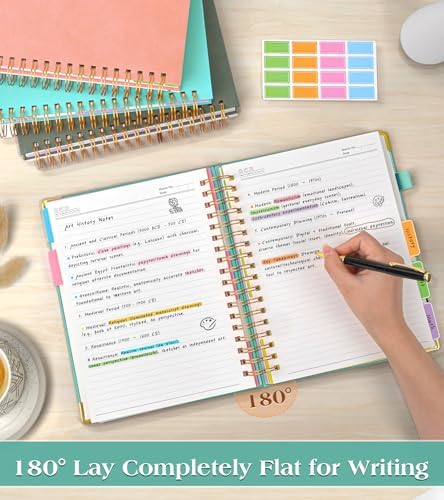 Spiral Notebook Journal with Removable Dividers Tabs, 300 Pages Hardcover Leather 5 Subject College Ruled Notebook, 8"x10" Large B5 Lined Journal for Women Men, Spiral Notebooks for Work School, Teal