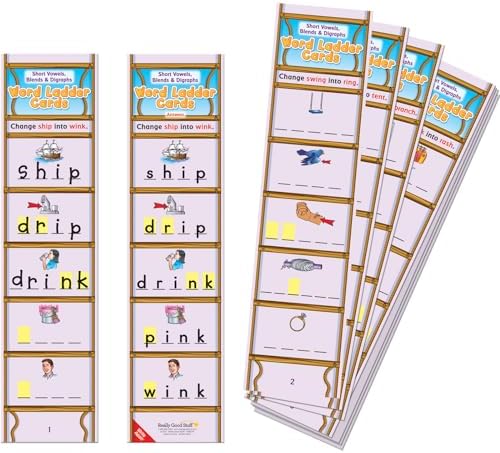 Really Good Stuff Short Vowels, Blends & Digraphs Word Ladder Cards