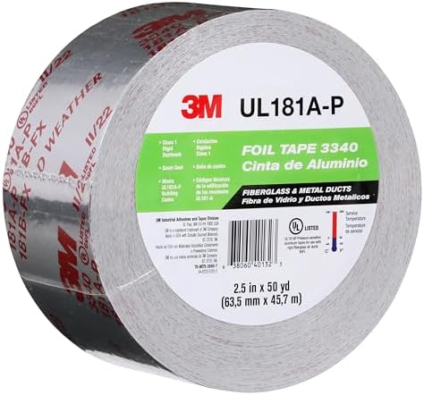 3M Aluminum Foil Tape 3340, 2.5" x 50 yd, 4.0 mil, Silver, 1 Roll