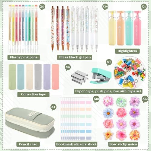 Eersida 58 Pcs Flower School Supplies Set, Colorful Pencil Pouch Pens