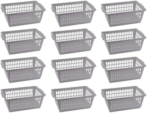 YBM HOME Plastic Perforated Storage Basket Bin Office Drawer, Shelf Desktop Countertop Tray Organizer 32-1188 (12, grey)