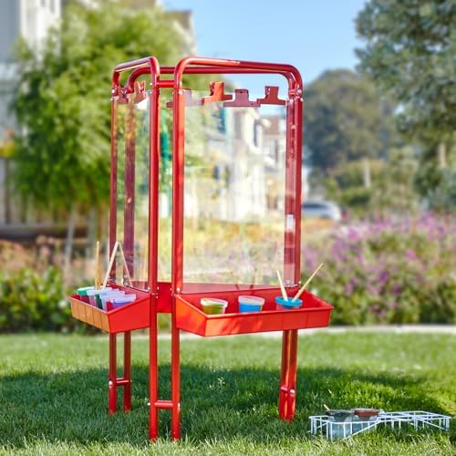 Colorations 3-Way Easel with Acrylic Panels for Multiple Children | Three Art Panels, Non-Rust Frame, Indoor/Outdoor Use, Easy to Clean, Kids' Standing Easel