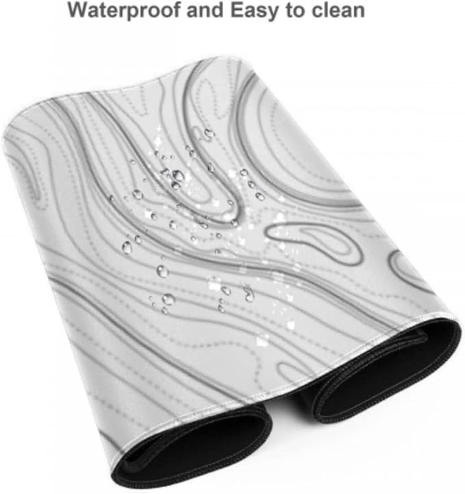Large Extended Gaming Mouse Pad XXL 35.4x15.7 Inch, White Topographic | White Topographic Desk Mat with Waterproof Non Slip Rubber Base, XXL Keyboard Mouse Pad for Computer, Laptop, Office & Gaming
